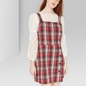 Wild Fable Red Tartan Plaid Strappy Side Button Sleeveless Mini Dress NWT Medium